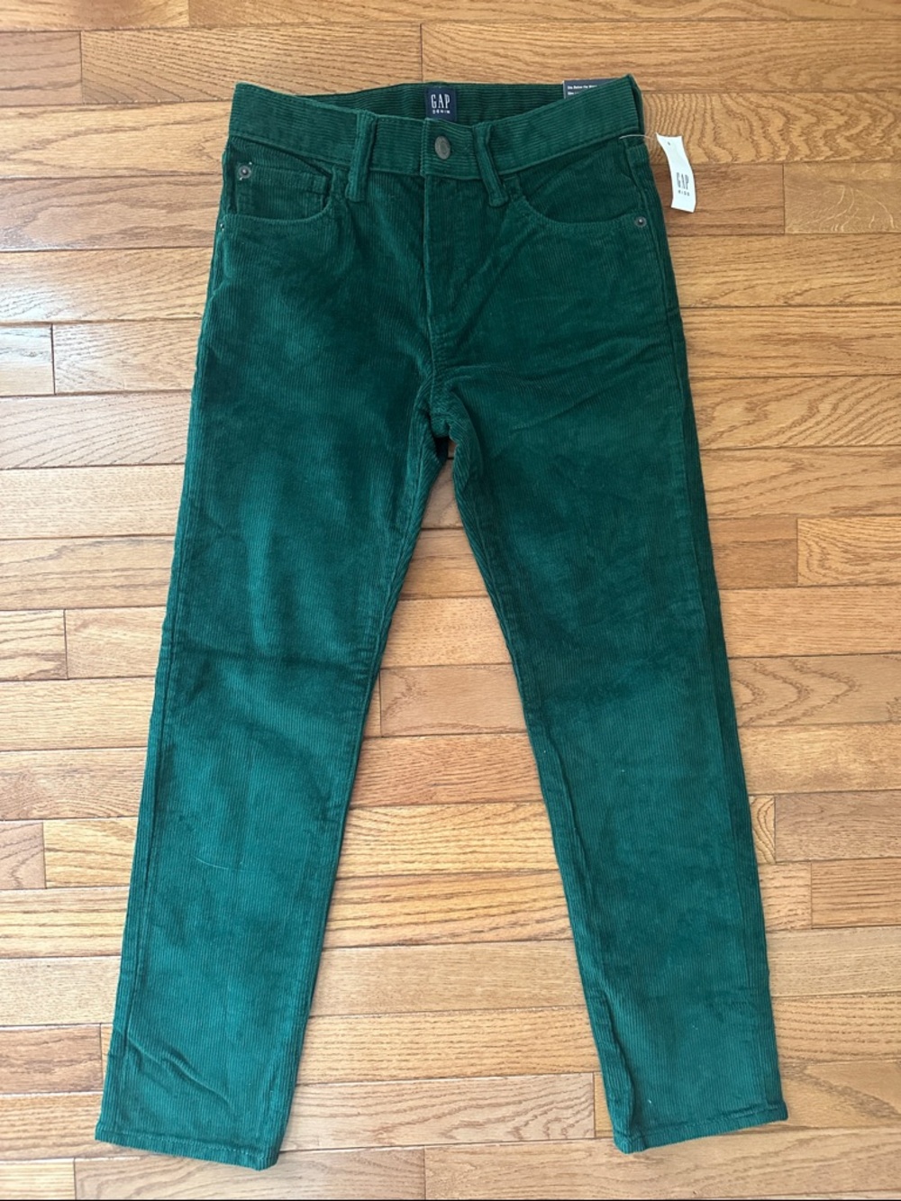 💚 NWT GAP Dark Green Corduroys youth size 10 regular stretch slim boys new